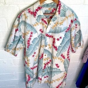 Batck Bay Hawaiian Lei Reverse Print Cotton Button Down Shirt sz XL